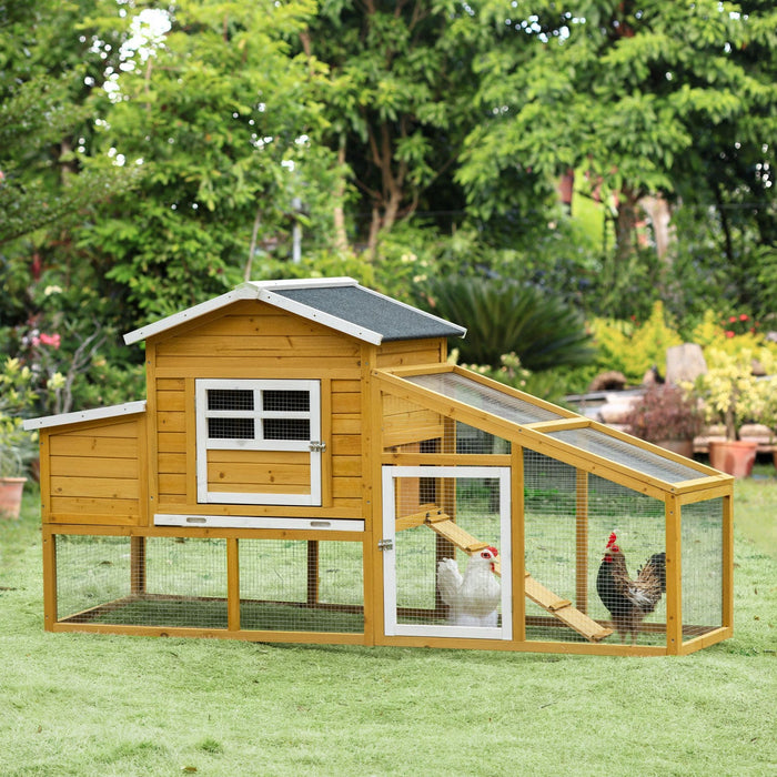Pawhut 79\" Wooden Chicken Coop, Outdoor Hen House, Poultry Habitat With Removable Tray, Nesting Box,