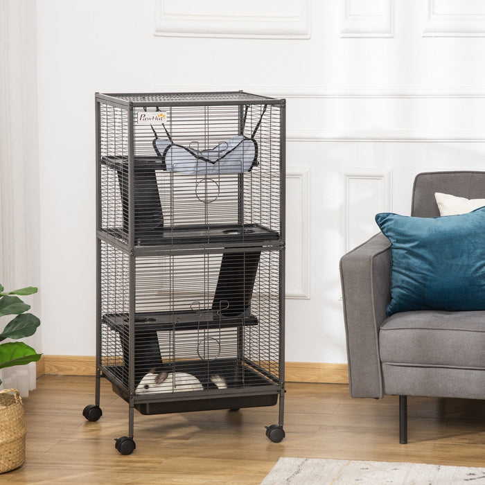 Pawhut 4-tier Rolling Small Animal Cage Pet Mink Chinchilla Small Cat Hutch Pet Play House With Hamm