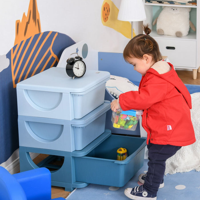 Qaba Kids Toy Storage Organizer With 3 Plastic Bins, 3 Tier Drawer Chest Utility For Kids Bedroom Nu