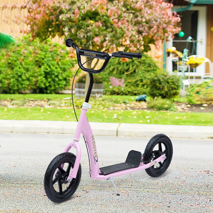 Homcom Kids Scooter Street Bike Bicycle For Teens Ride On Toy W/ 12'' Tire For 5-12 Year Old Pink