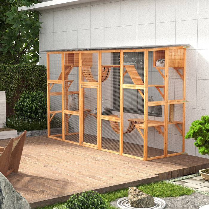 Pawhut Catio, Large Outdoor Cat Enclosure With Cat Condos, Platforms, Ladders, Doors, Weather-resist