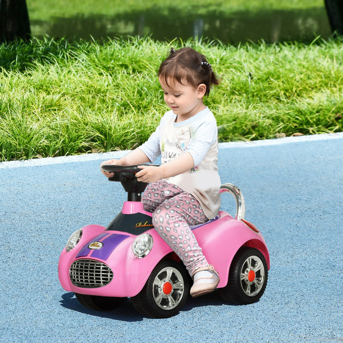 Qaba Baby Car, Push Car With Music, Horn, Light, Foot To Floor Sliding Ride On Car For Toddlers, Pin