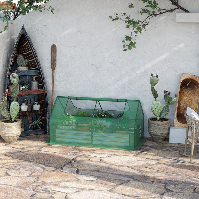 Outsunny Greenhouse With Raised Garden Bed, Steel Outdoor Planter Box With Plastic Cover, Roll Up Wi