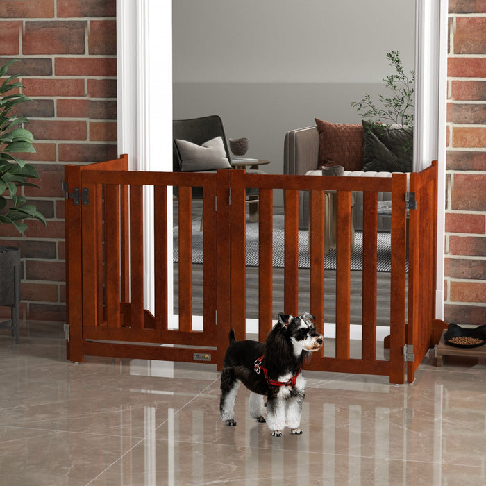 Pawhut Foldable Dog Gate With Door, 4 Panels Freestanding Pet Gate With Support Feet Indoor Playpen 