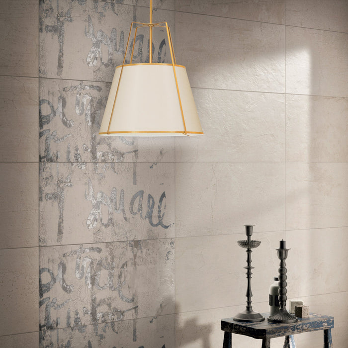 Dainolite Trapezoid 3 Light Pendant Trapezoid Gold/Cream Shade White Fabric Diffuser Lamp