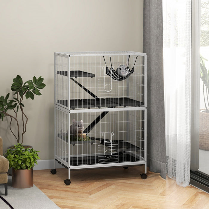 Pawhut 5-tier Rolling Small Animal Cage, Deluxe Guinea Pig Cage, Ferret Cage For Mink Chinchilla Kit