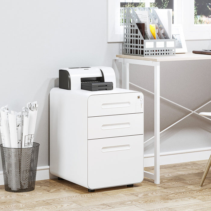 Vinsetto 3 Drawers File Cabinet On Wheels Lockable For Home Office