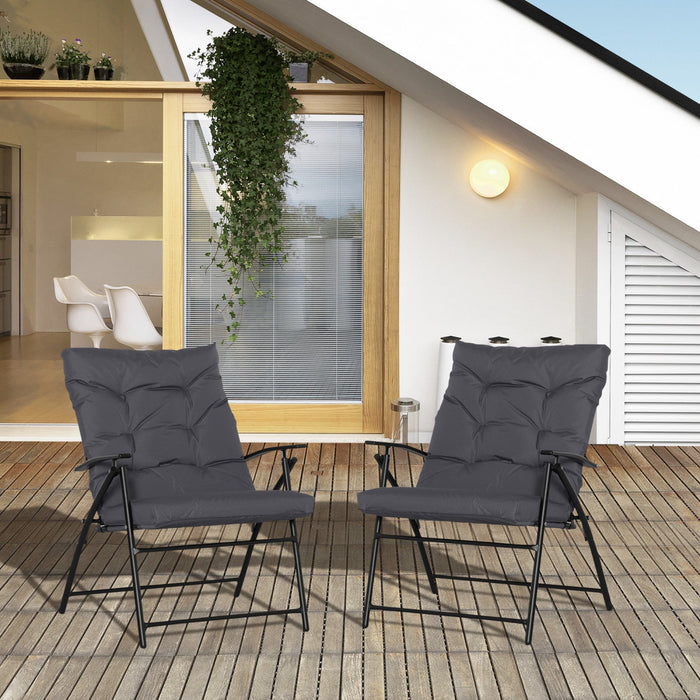 Outsunny Outdoor Folding Chairs Set Of 2, Padded Camping Chairs, Grey