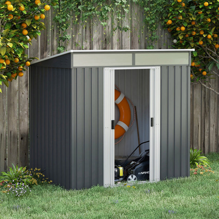 Outsunny 6.5' X 4' Outdoor Storage Shed With Floor Foundation, Lockable Metal Garden Tool Storage Ho