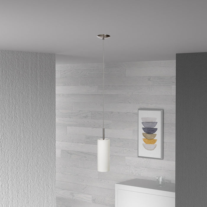Dainolite Paza 1 Light Pendant Satin Chrome Finish White Frosted Glass Lamp
