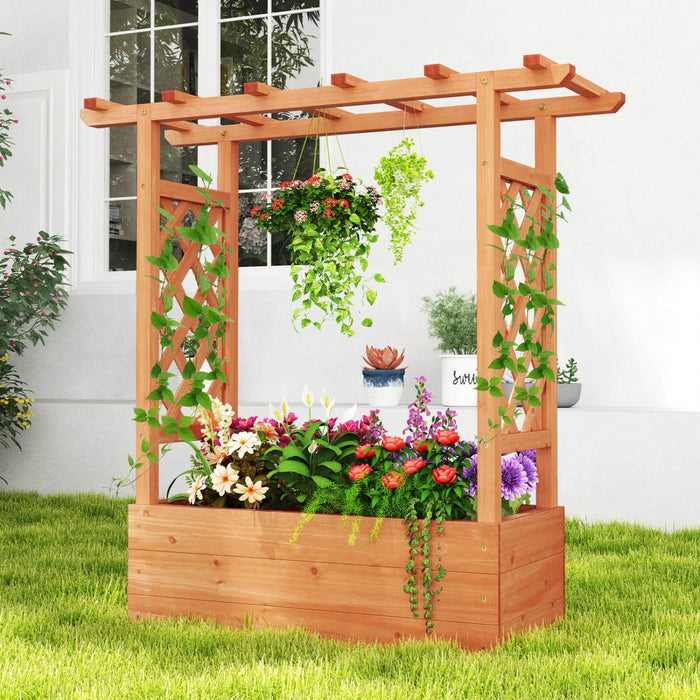 Costway 2 Pcs Raised Garden Bed With Trellis & Hanging Roof Drainage Elevated Planter Box