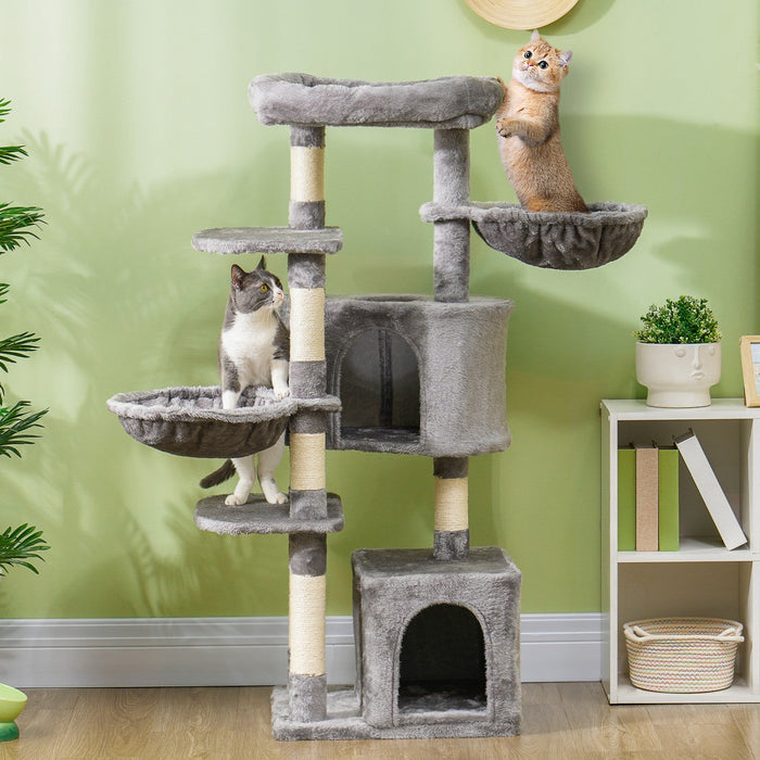 Pawhut 52.5\" Cat Tree, Cat Tower For Indoor Cats With Scratching Posts, Cat Condos, Bed, Platforms, 