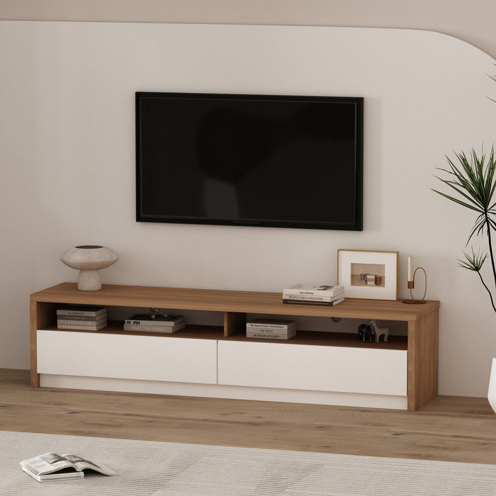 Duncan Contemporary Modern 70\" TV Stand in Maple and Off White 