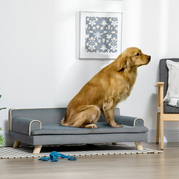 Pawhut Dog Sofa, 39" Cat Couch With Removable Cushion, Washable Cover, Wooden Legs, Elevated Pet Cat Sofa For Medium & Large Dogs, Dark Grey