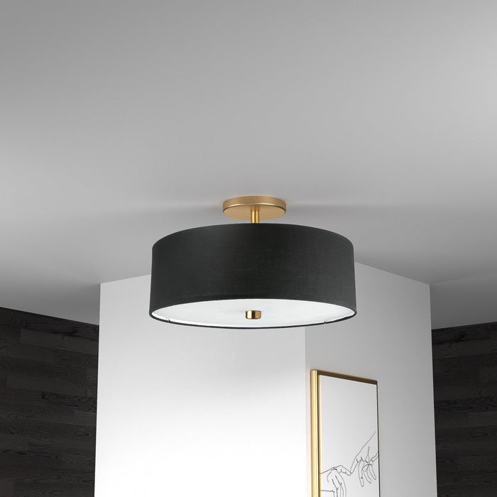 Dainolite Everly 3 Light Semi-flush Mount Aged Brass Black Shade Lamp