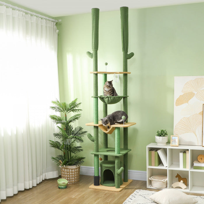 Pawhut Floor To Ceiling Cat Tree, 89\"-100\" Adjustable Height Cat Tower For Large Cats With Scratchin