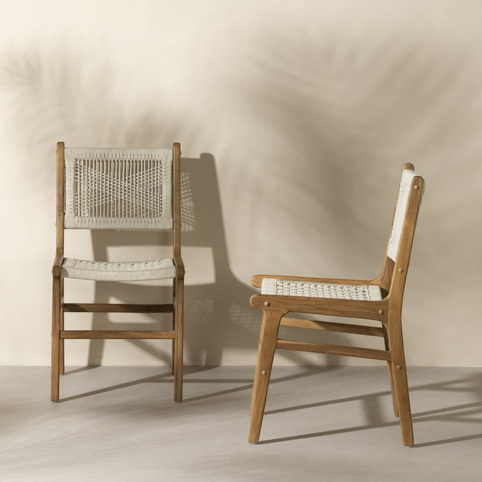 Agave Woven Rope & Teak Dining Chair Set of 2 - Cream & Natural