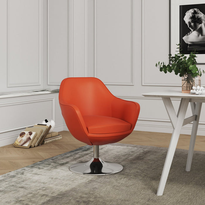 Caisson Modern Upholstered Swivel Lounge Chair in Orange - Set of 2 