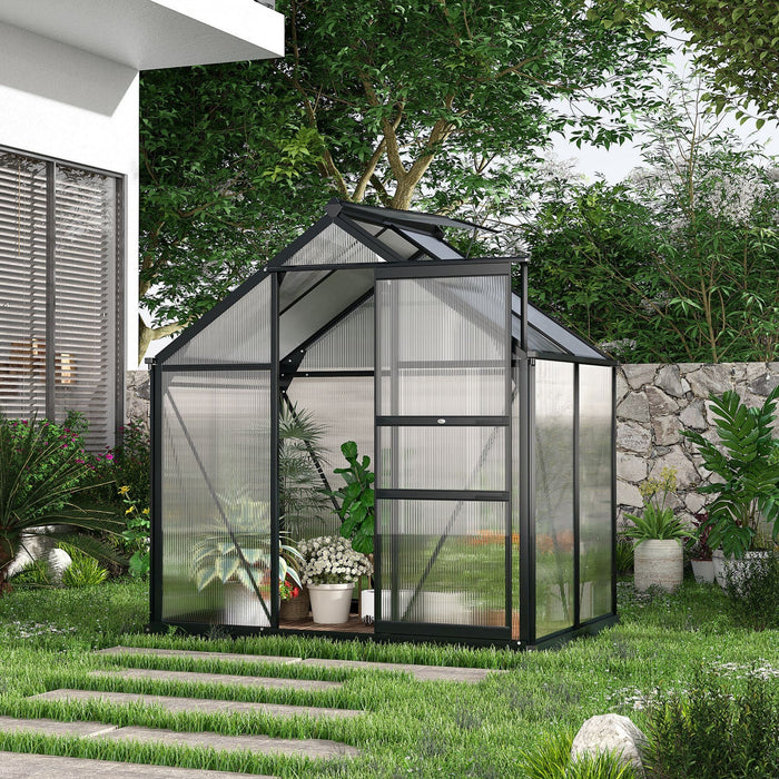 Outsunny 6' X 4' Clear Polycarbonate Greenhouse Walk-in Green House Garden Plants Grow Galvanized Ba