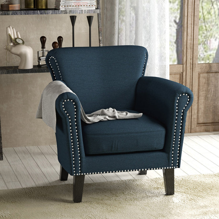 Mason Fabric Chair With Wood Legs And Nailhead Trim - Navy Blue 