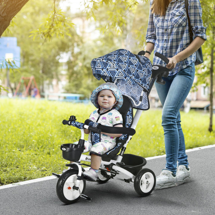Qaba Toddler Tricycle, 6 In 1 Stroller Bike With Parent Push Handle, Canopy, Storage Baskets, Cuphol