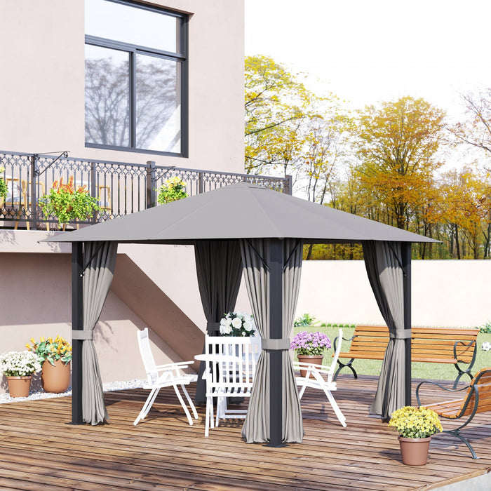 Outsunny 10' X 10' Patio Gazebo Outdoor Aluminum Frame Canopy Shelter With Curtains, Vented Roof For