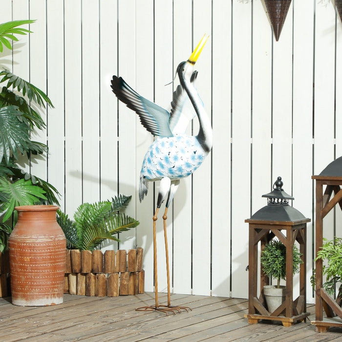 Outsunny Flying Crane Garden Statue, 42.5" Standing Steel Lawn Ornament