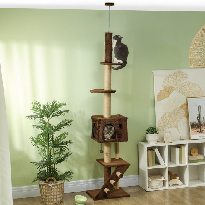 Pawhut Floor To Ceiling Cat Tree For Large Cats Adult, Cat Tower Adjustable Height 89\"-104\" W/ Scrat