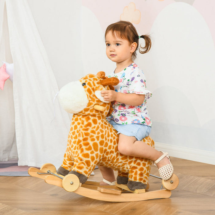 Qaba 2-in-1 Rocking Horse Kids Plush Ride-on Gliding Giraffe-shaped Plush Toy Rocker With Realistic 