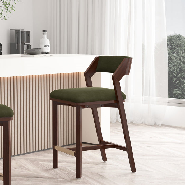 Patricia Modern Wood Upholstered Counter Stool in Turtle Green Bar Stool 
