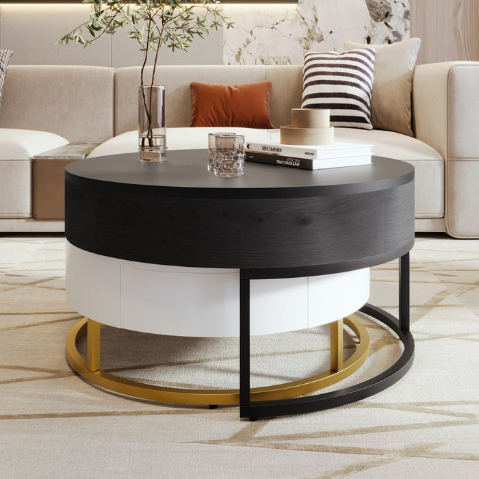 Sherry 31.5\" Round Engineered Wood Lift-top Nesting Coffee Table With Drawers - Black 