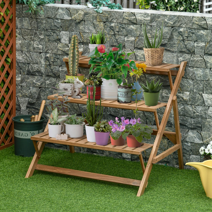 Outsunny 3-tier Ladder Plant Stand Foldable Wood Flower Display Shelf For Indoor Outdoor Home Garden