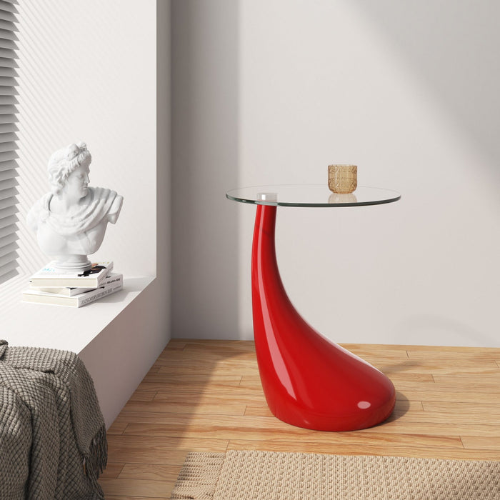 Lava Modern Glass Top End Table in Red 