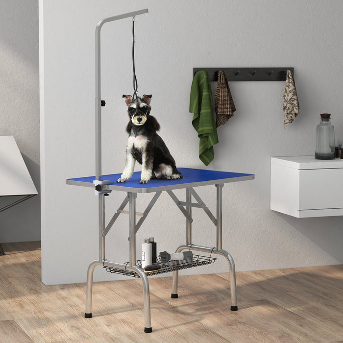Pawhut Dog Grooming Table With Adjustable Grooming Arm, Pet Grooming Table For Dogs With Storage She