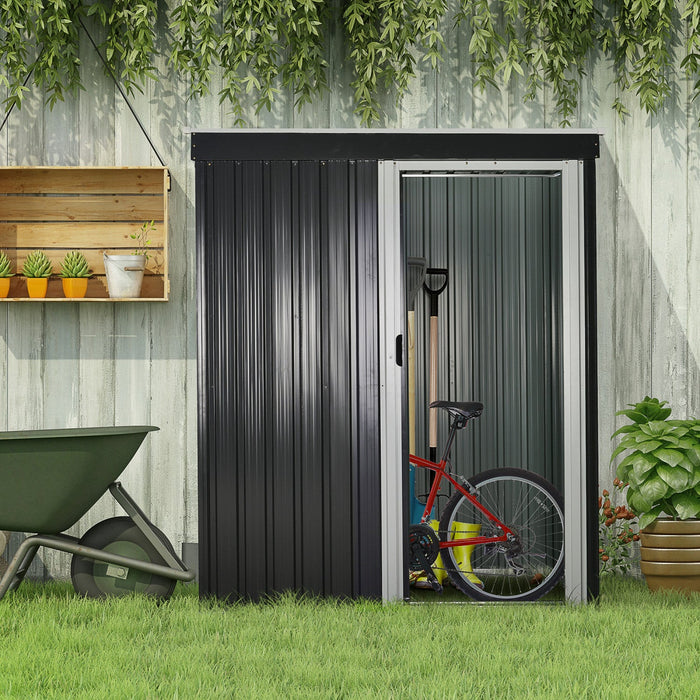 Outsunny 5 X 3 Ft Outdoor Storage Shed With Sliding Door And Sloped Roof, Steel Frame Garden Shed To