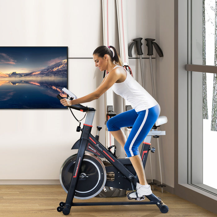 Soozier Upright Stationary Exercise Bike Indoor Cardio Workout Training Bicycle W/ Adjustable Resist