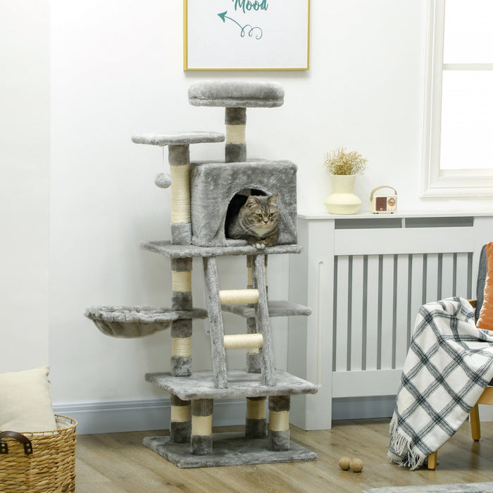 Pawhut Cat Tree, Cat Tower For Indoor Cats With Sisal Scratching Post, Cat Condo, Hammock, Bed, Ladd