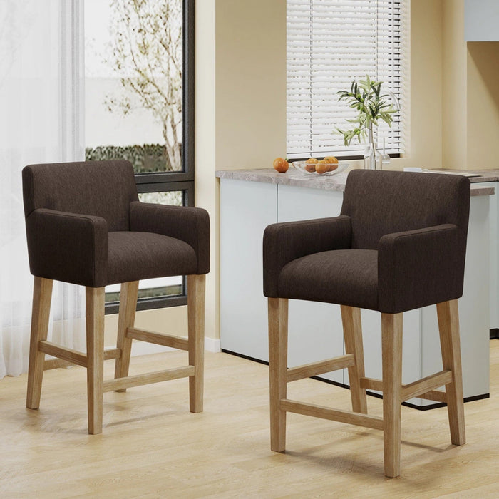 Gabrielle 26\" Seat Height Counter Stools Set Of 2 With Upholstered Fabric And Solid Wood Legs - Brown 