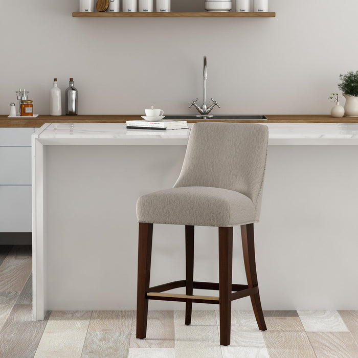 Beever Modern Wood Chenille Counter Stool in Taupe 