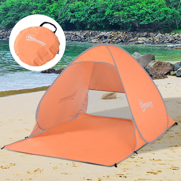 Outsunny Pop Up Beach Tent Portable Sun Shelter Uv Protection Outdoor Patio With Carry Case & Stakes