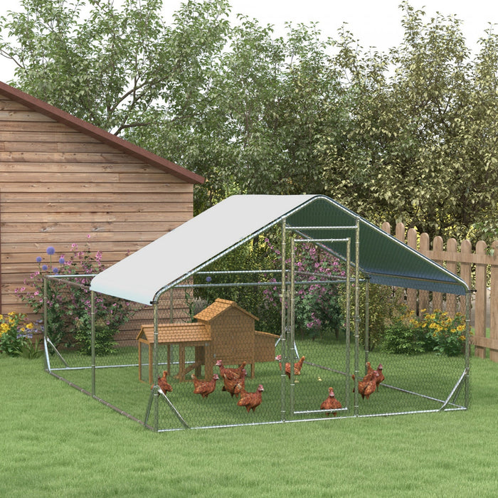 Pawhut Large Metal Chicken Coop, Hen Run House With Anti-ultraviolet Cover, Walk-in Poultry Cage For