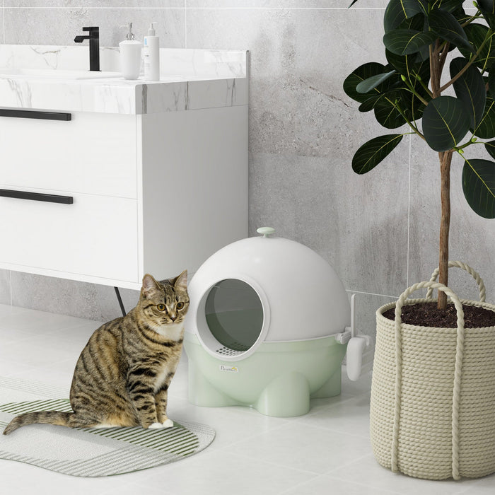 Pawhut Cat Litter Box With Lid, Enclosed Kitty Litter Box With Scoop, Leaking Sand Pedal, Top Handle, Light Green