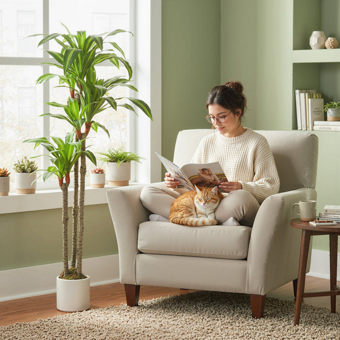 HOMCOM 5FT Artificial Dracaena Tree, Lifelike Fake Plant for Home Decor