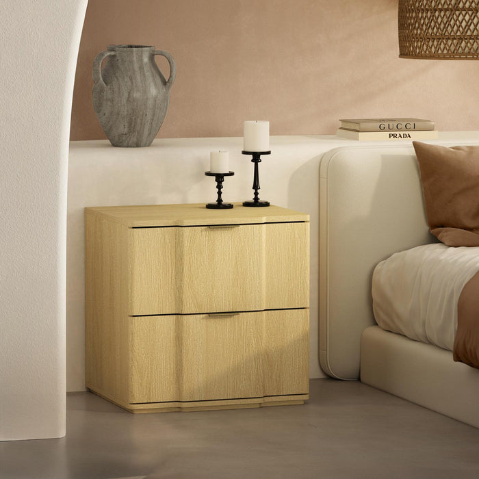 Clive Mid-Century Modern 22\" Nightstand in Natural and Gold (2-Drawer) 