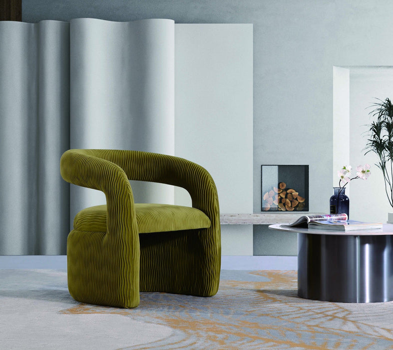Corvette Mid-Century Modern Velvet Lounge Chair in Olive Green 