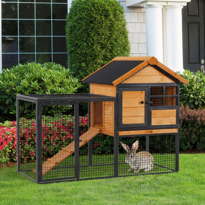 Pawhut Wood-metal Pet House Elevated Rabbit Hutch Bunny Cage Small Animal Habitat With Slide-out Tra