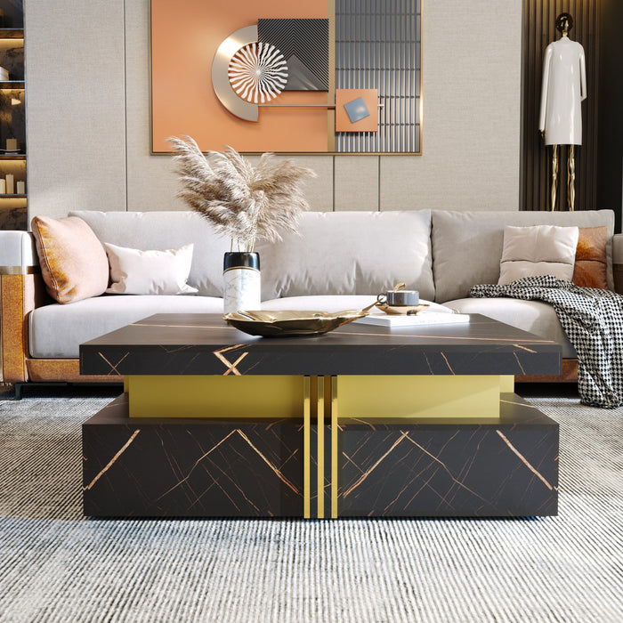 Marcia 43.3\" Square Engineered Wood Coffee Table With Storage Drawers - Black 