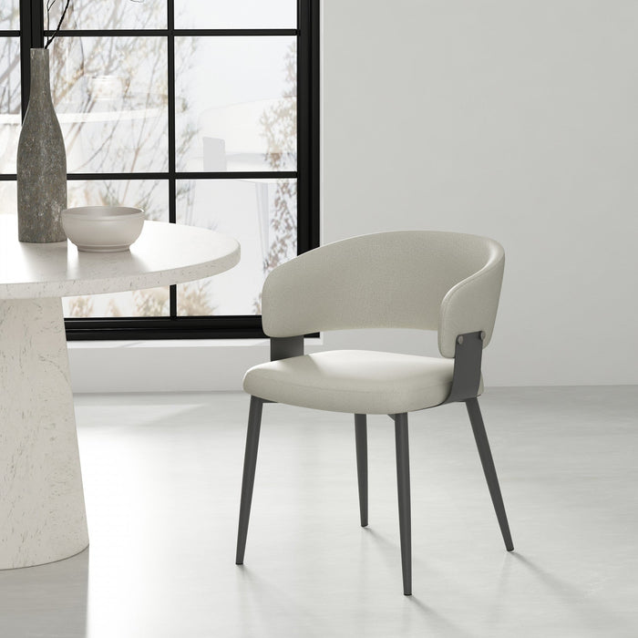 Luce Modern Metal Textured Vegan Leather Dining Chair in Oatmeal 