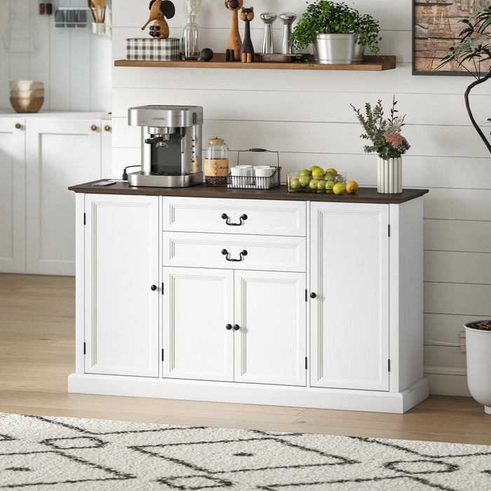 HOMCOM 58" Farmhouse Sideboard Buffet Cabinet with Charging Station White