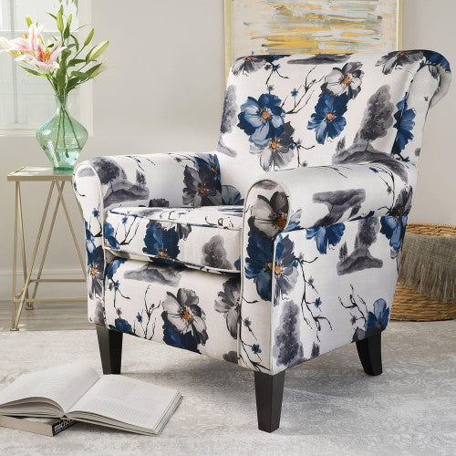 Pansy Floral Fabric Upholstered Accent Chair With Flared Arms And Wooden Legs,flower 